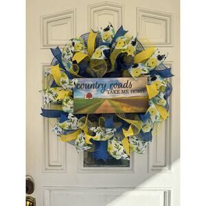 Country Roads Take Me Home West Virginia Day Mesh Ribbon Wreath Door Hanger